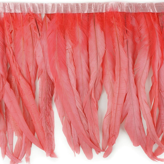 Bleach Dyed Coque Tail Fringe - 12-14’’ - Coral - Feathers