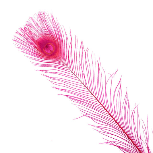 Bleached and Dyed Peacock Eye Feathers - 25-40 Inch - 10 PCS - Shocking Pink - Feathers