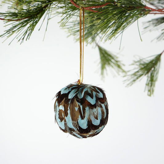 Colorful Venery Feather Ornament - 2" - Country Blue