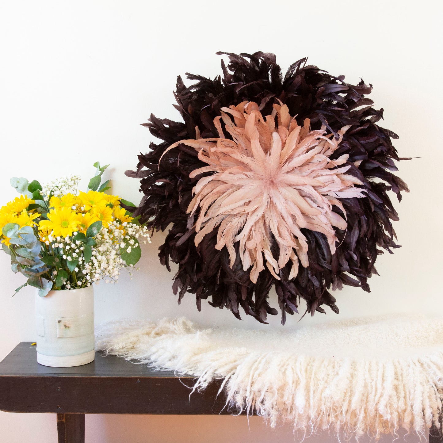 Brown and Rose Gold Juju Hat Feather Wall Art