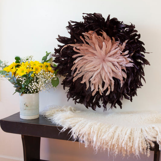 Brown and Rose Gold Juju Hat Feather Wall Art