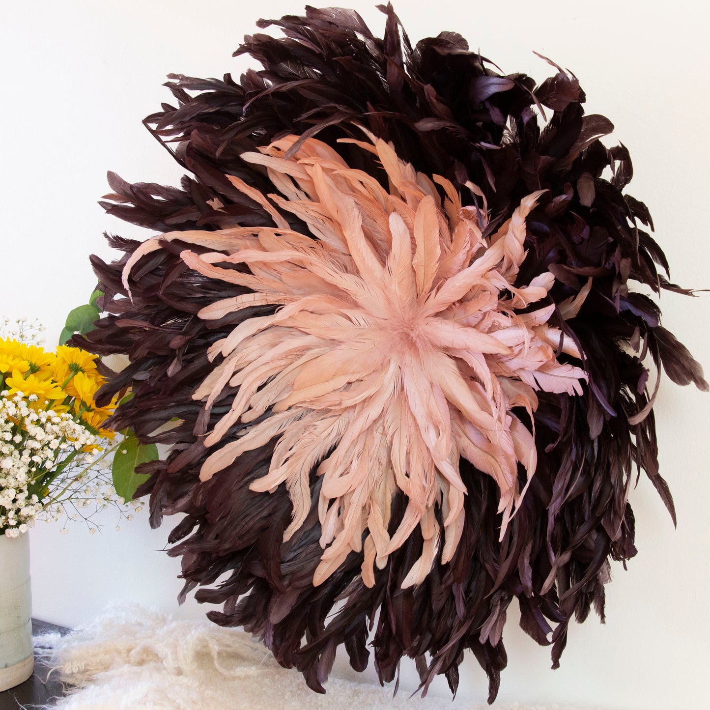 Brown and Rose Gold Juju Hat Feather Wall Art