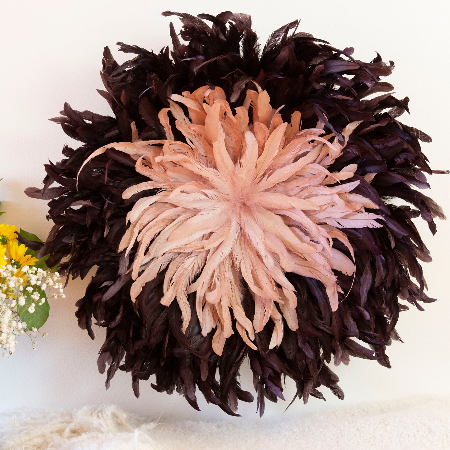 Brown and Rose Gold Juju Hat Feather Wall Art