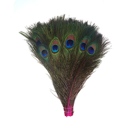 Bulk Peacock Eye Feathers (Full Eye) Stem Dyed 100 pc - 8-15’’ - Shocking Pink - Feathers