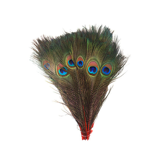 Bulk Peacock Eye Feathers (Full Eye) Stem Dyed 100 PC 8-15’’ - Red - Feathers