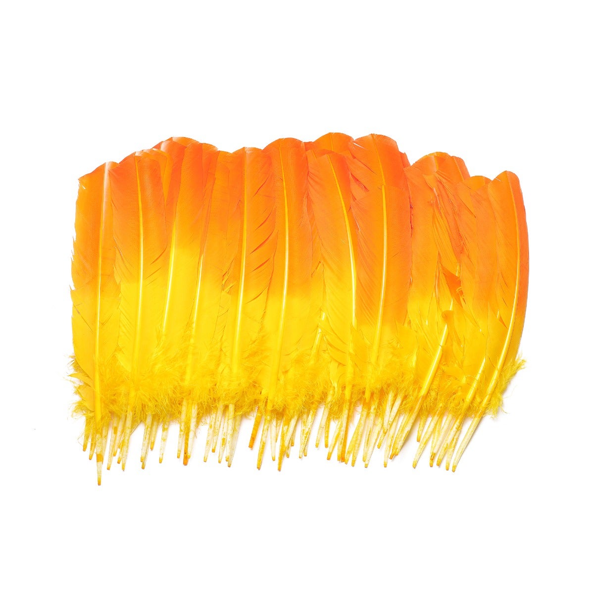 Bulk Two Tone Ombre Tipped Turkey Round Feathers Left Wing - 10-12” - 1/4 lb - Gold Orange - Feathers