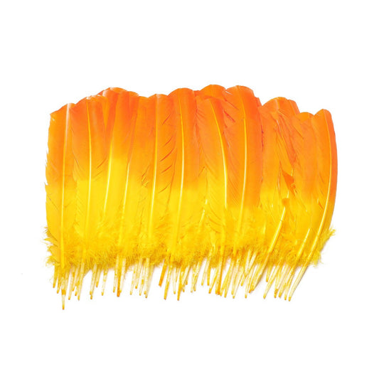 Bulk Two Tone Ombre Tipped Turkey Round Feathers Left Wing - 10-12” - 1/4 lb - Gold Orange - Feathers