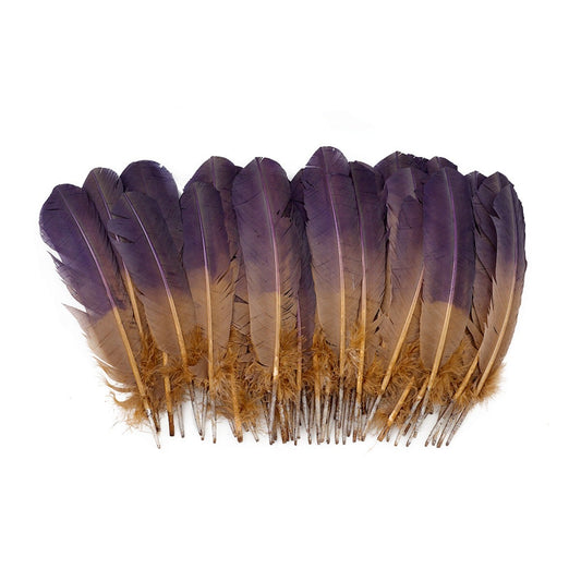 Bulk Two Tone Ombre Tipped Turkey Round Feathers Left Wing - 10-12” - 1/4 lb - Navy Camel - Feathers