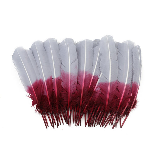 Bulk Two Tone Ombre Tipped Turkey Round Feathers Left Wing - 10-12” - 1/4 lb - Burgundy - Feathers