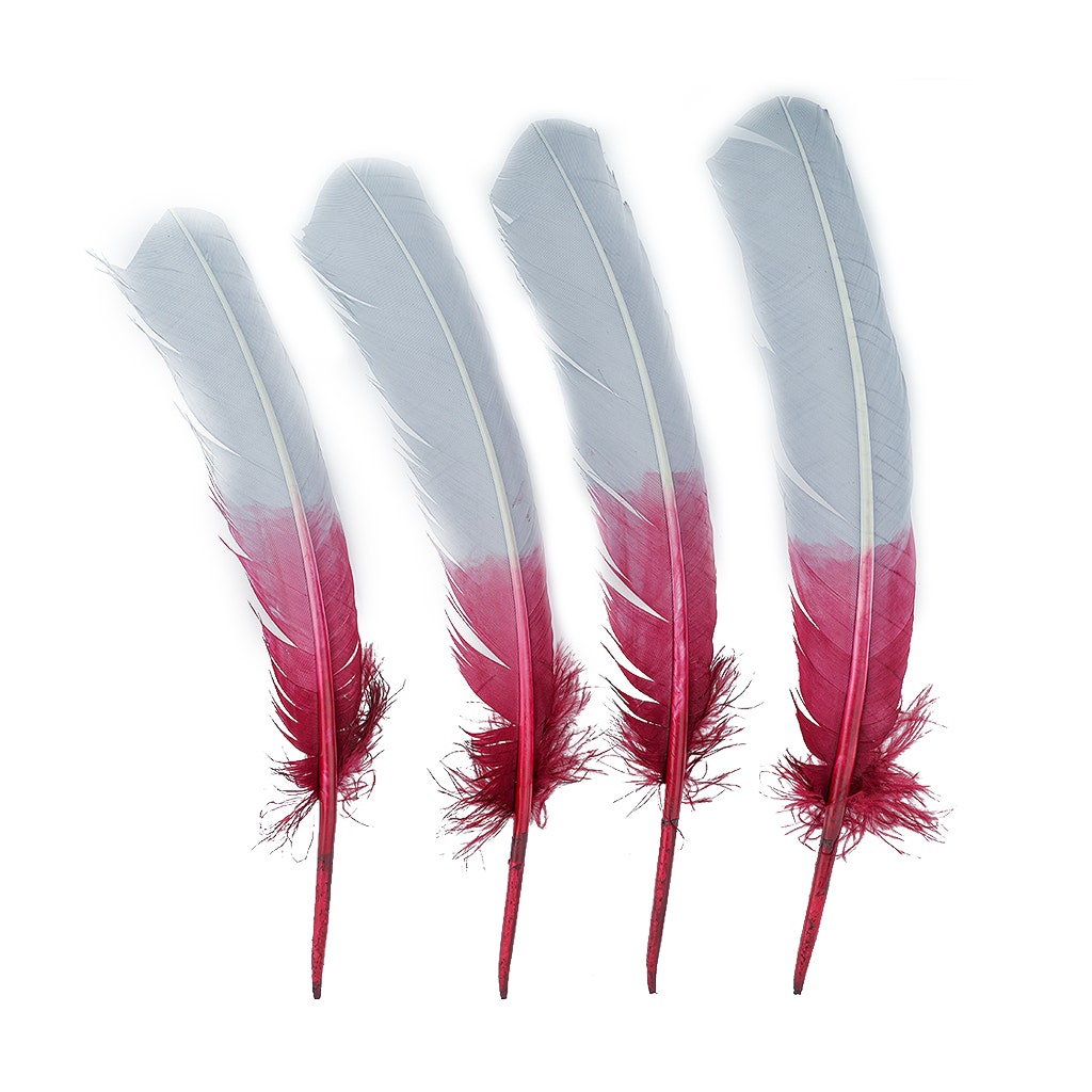 Bulk Two Tone Ombre Tipped Turkey Round Feathers Left Wing - 10-12” - 1/4 lb - Burgundy - Feathers