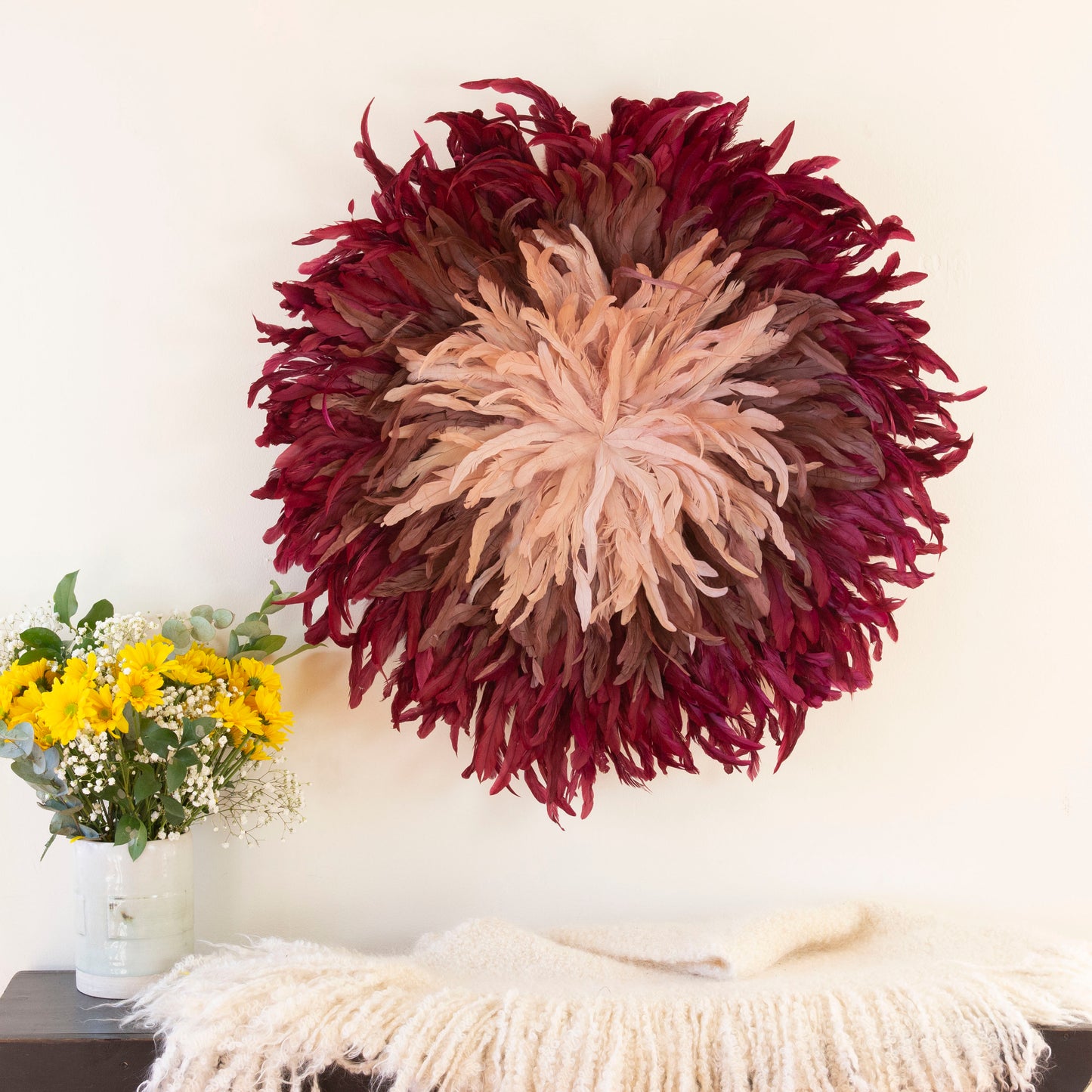 Burgundy, Mauve, Rose Gold Juju Hat Feather Wall Art