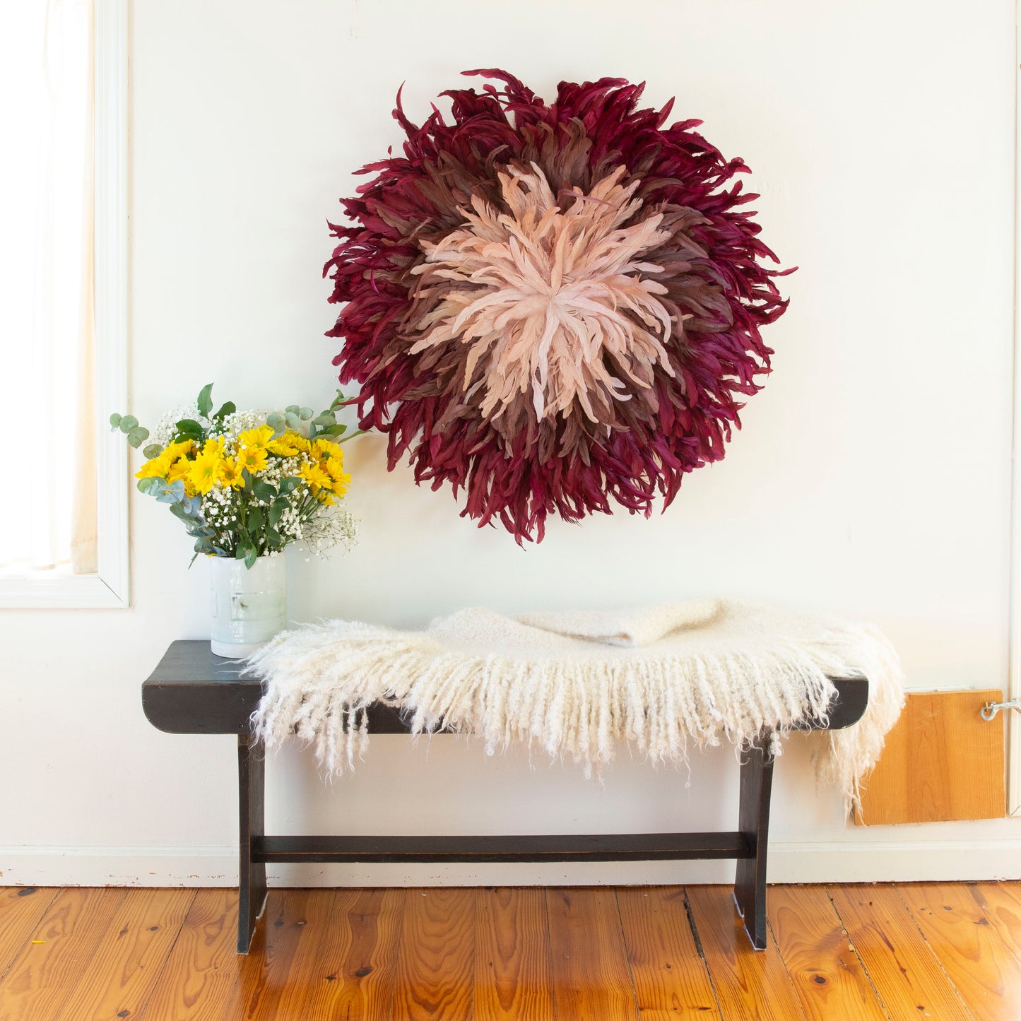 Burgundy, Mauve, Rose Gold Juju Hat Feather Wall Art