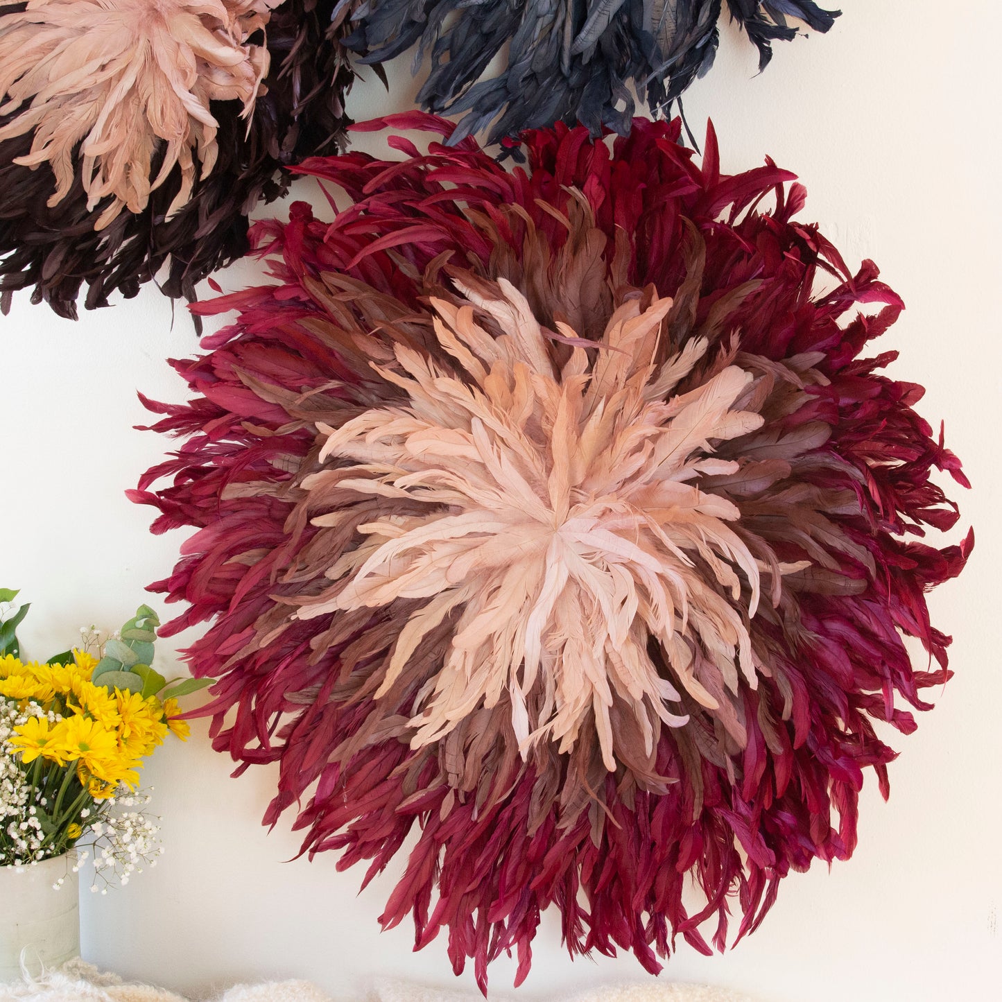 Burgundy, Mauve, Rose Gold Juju Hat Feather Wall Art