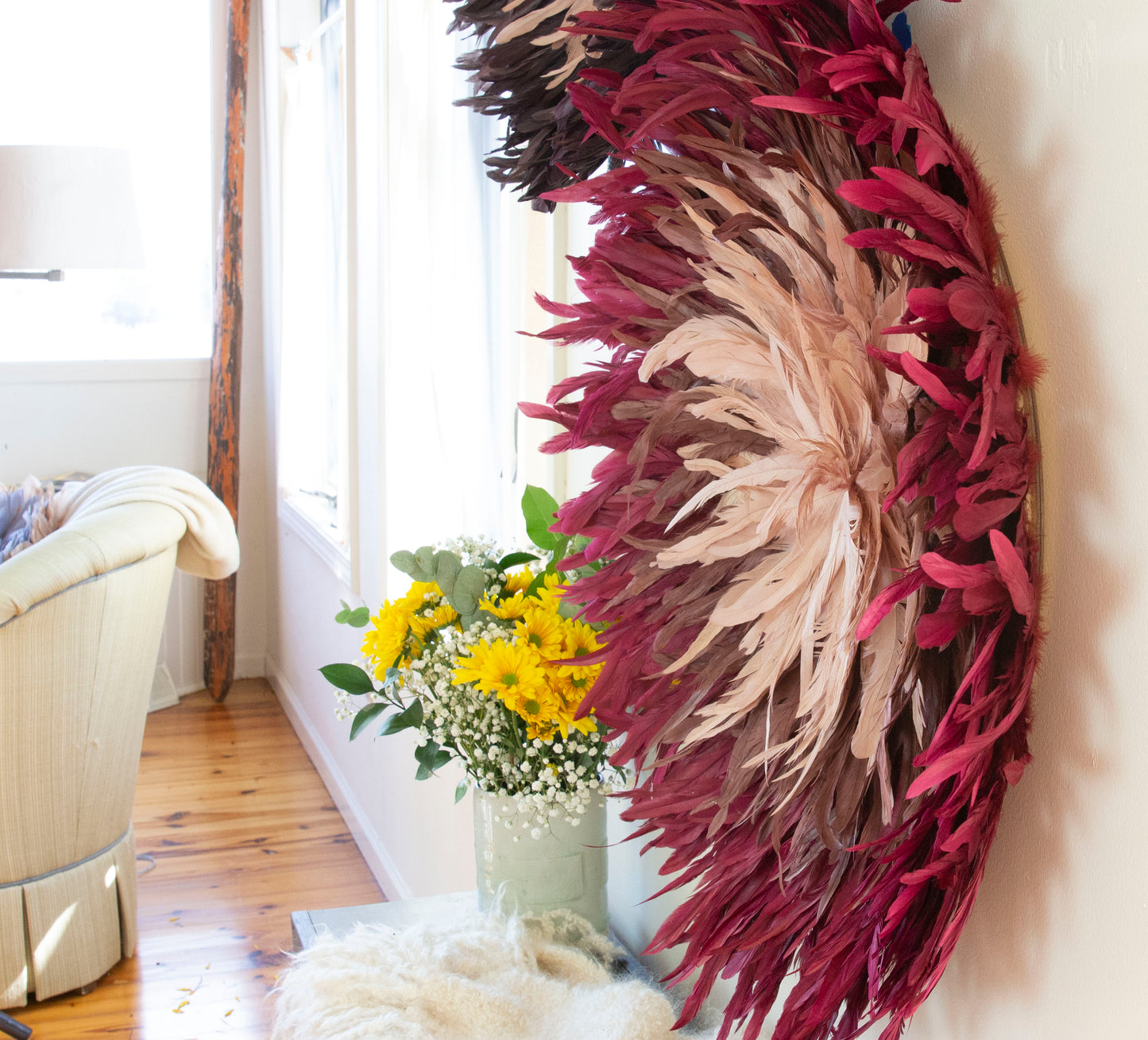 Burgundy, Mauve, Rose Gold Juju Hat Feather Wall Art