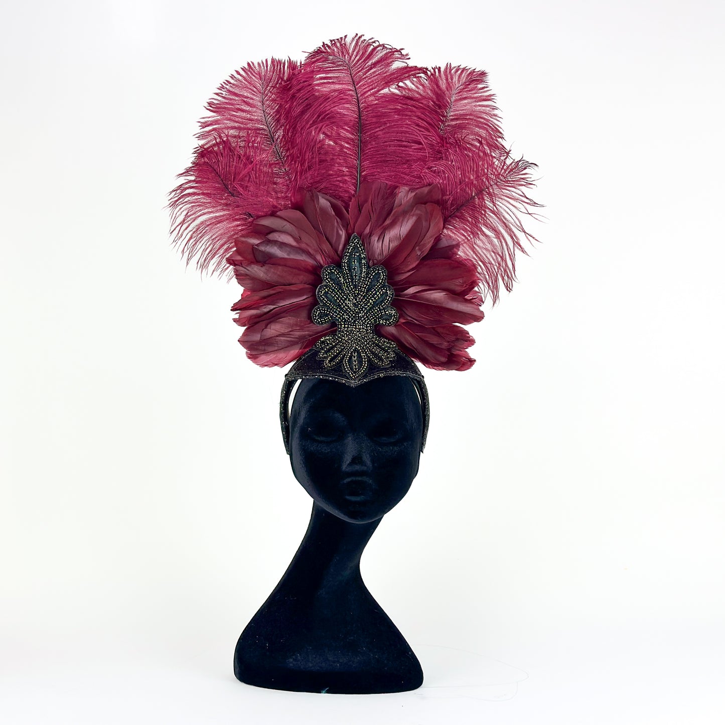 Ginger Showgirl Burgundy Feather Headpiece