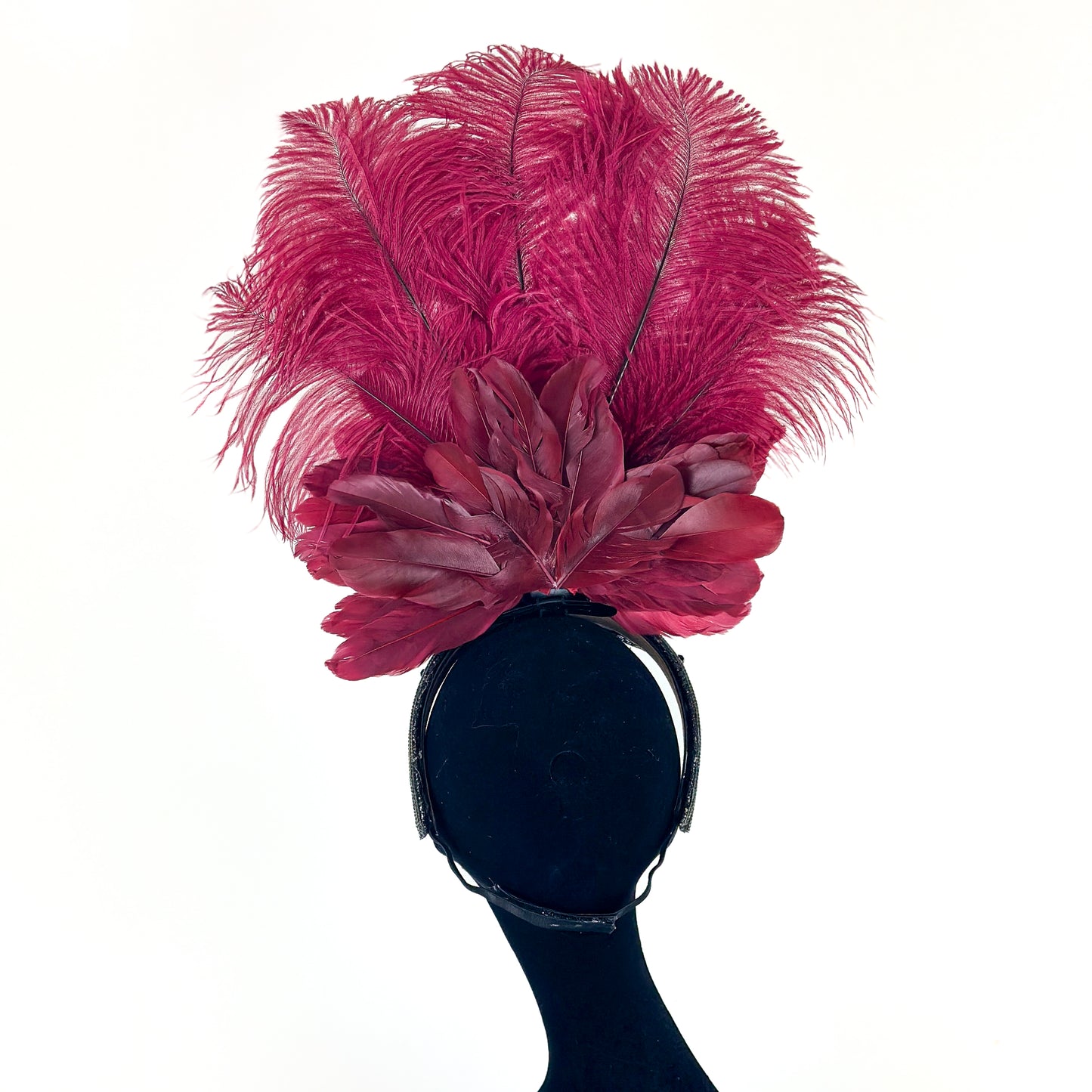 Ginger Showgirl Burgundy Feather Headpiece