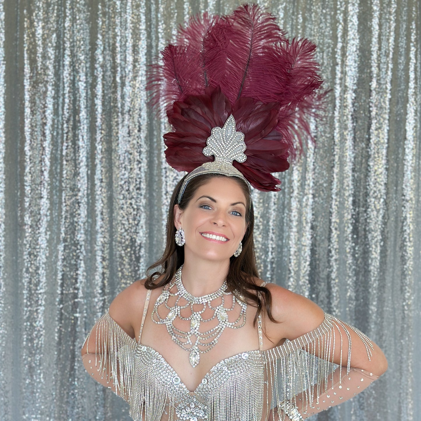 Ginger Showgirl Burgundy Feather Headpiece