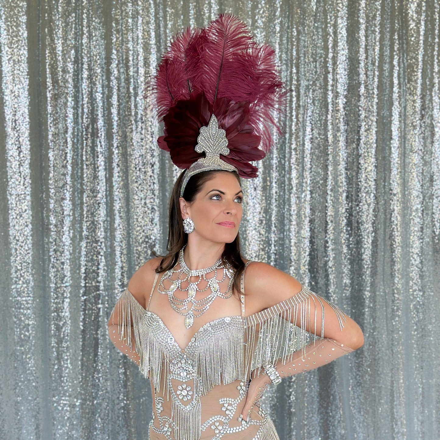 Ginger Showgirl Burgundy Feather Headpiece