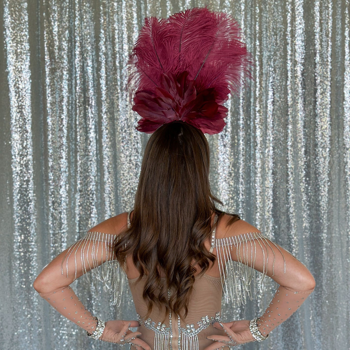 Ginger Showgirl Burgundy Feather Headpiece