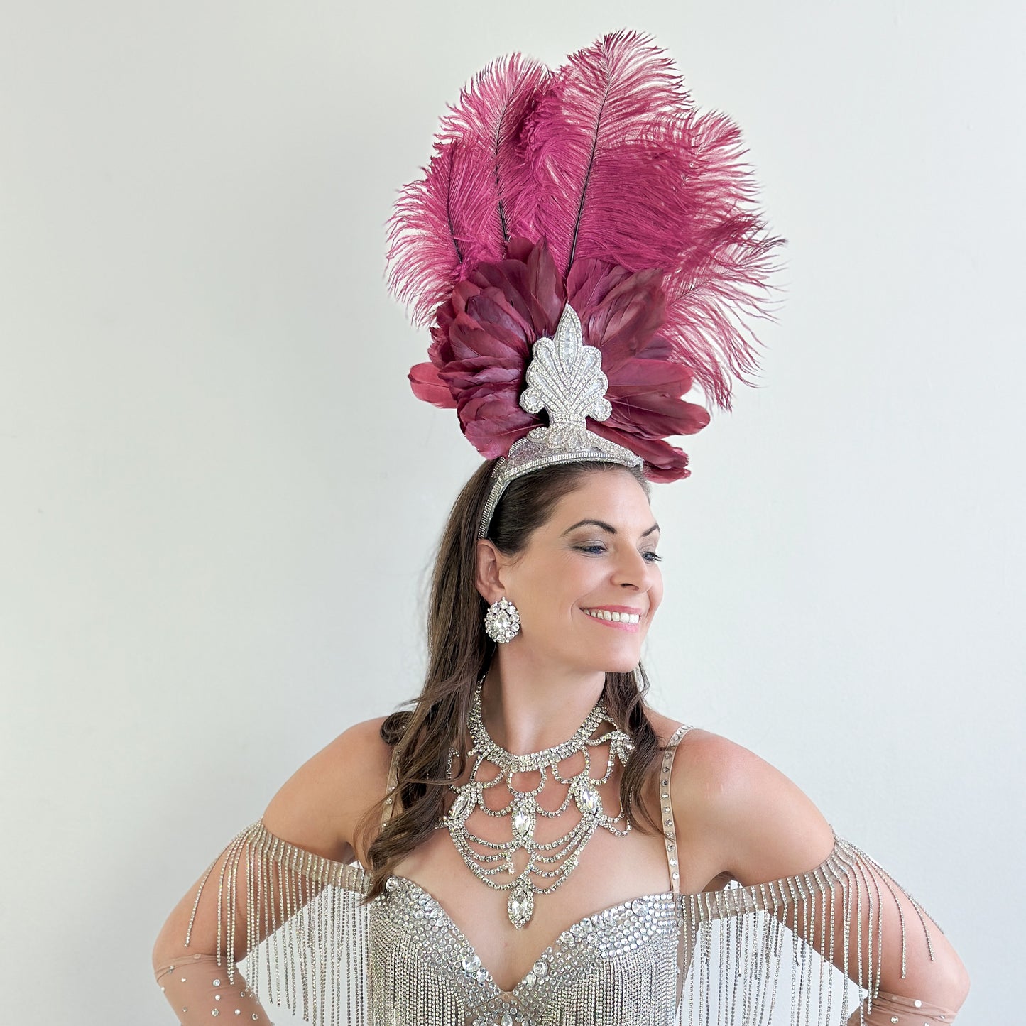 Ginger Showgirl Burgundy Feather Headpiece