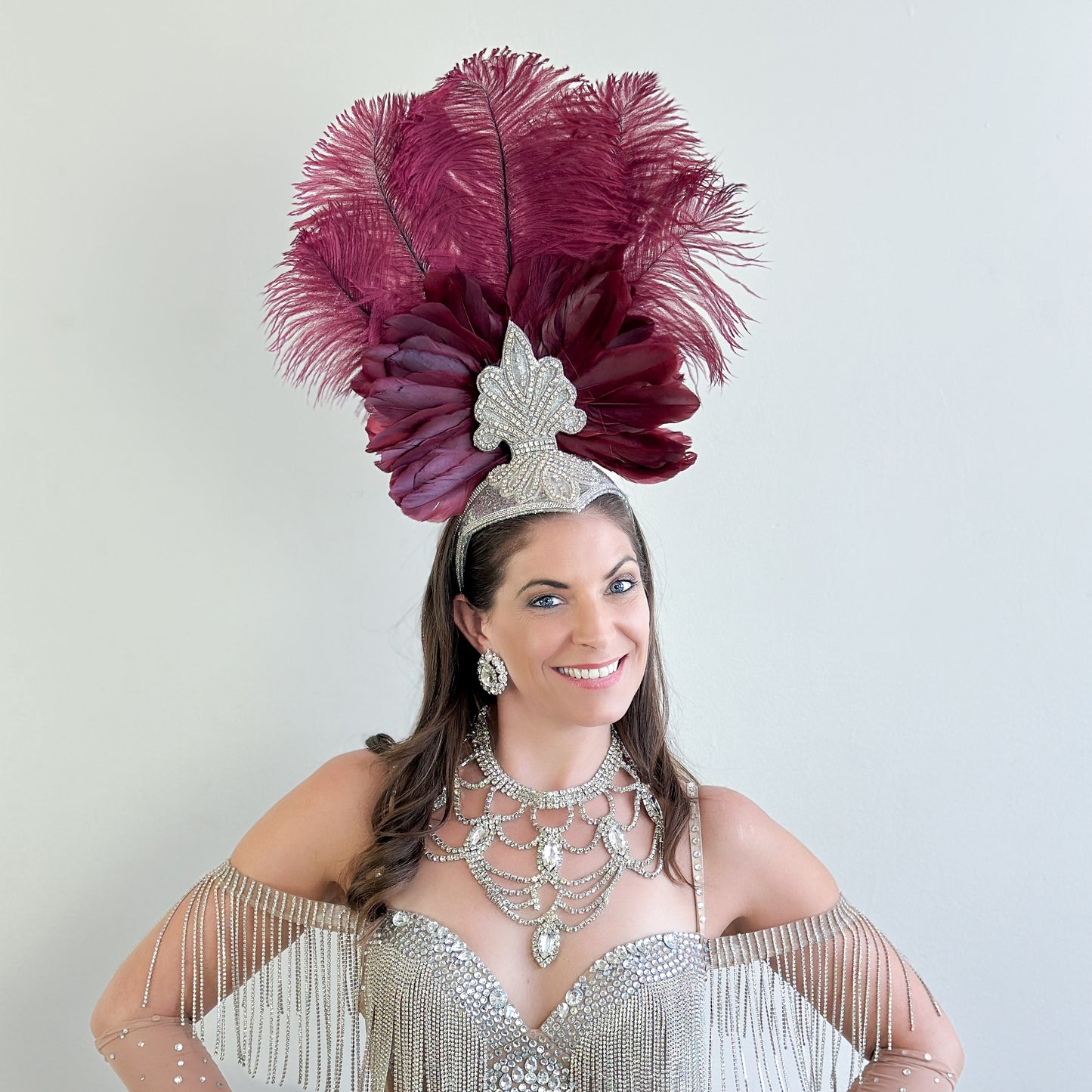Ginger Showgirl Burgundy Feather Headpiece