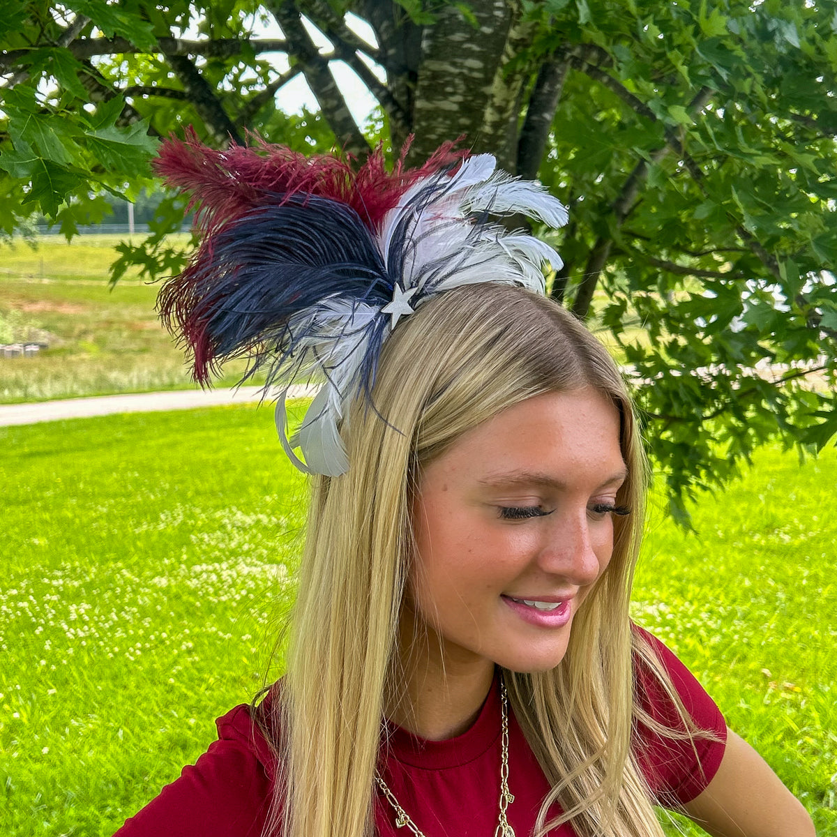 Lady Ann Feather Headband --Burgundy/Ivory/Navy