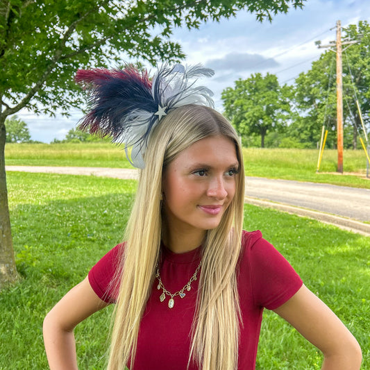 Lady Ann Feather Headband --Burgundy/Ivory/Navy