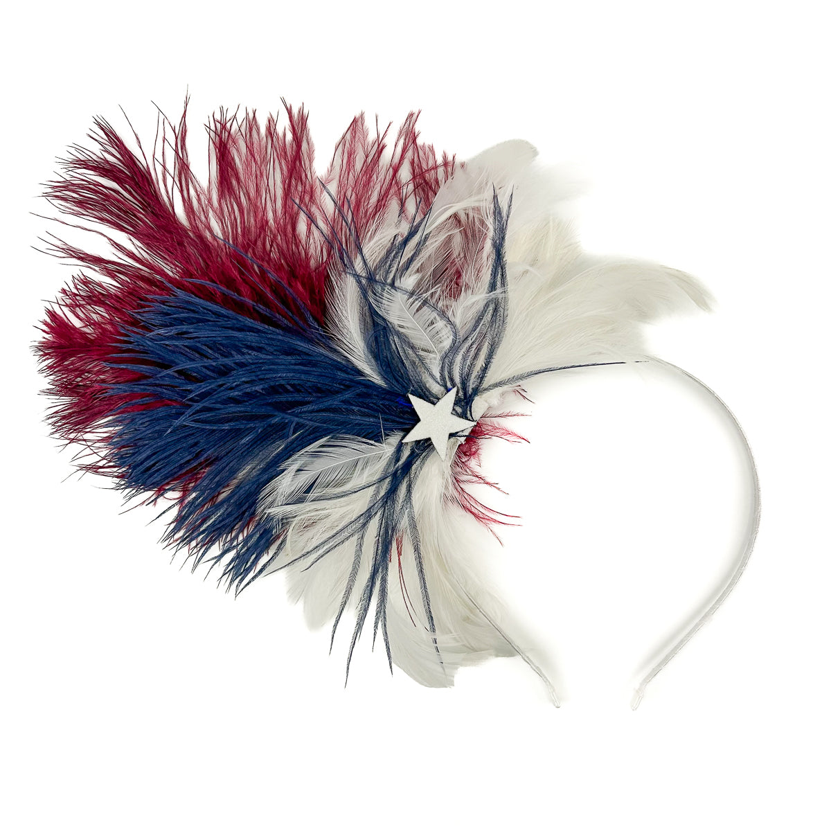 Lady Ann Feather Headband --Burgundy/Ivory/Navy