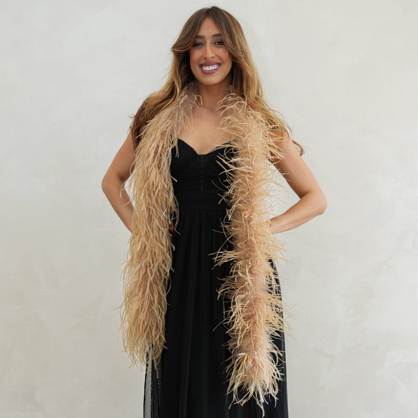 Camel Beige 2 Ply Ostrich Feather Boa - Ostrich Boa