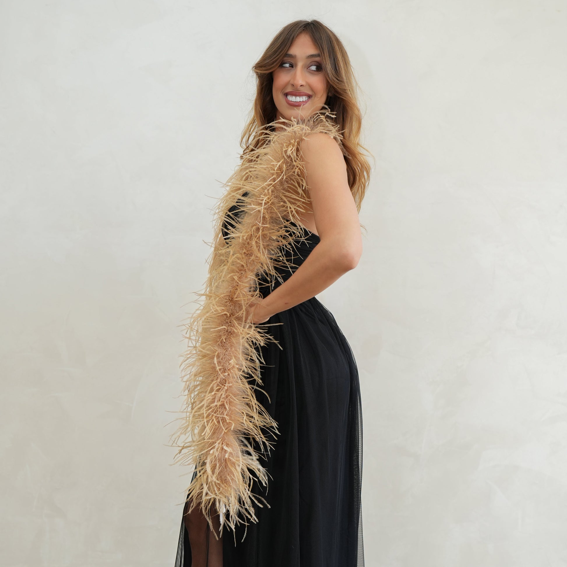 Camel Beige 2 Ply Ostrich Feather Boa - Ostrich Boa