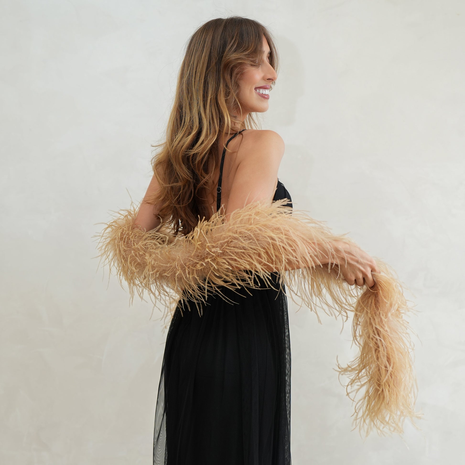 Camel Beige 2 Ply Ostrich Feather Boa - Ostrich Boa