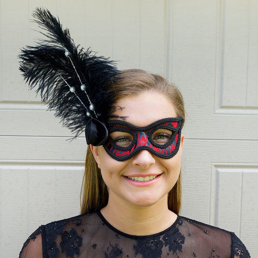 Can Can Mask w/Ostrich Feathers BL-R - Feathers