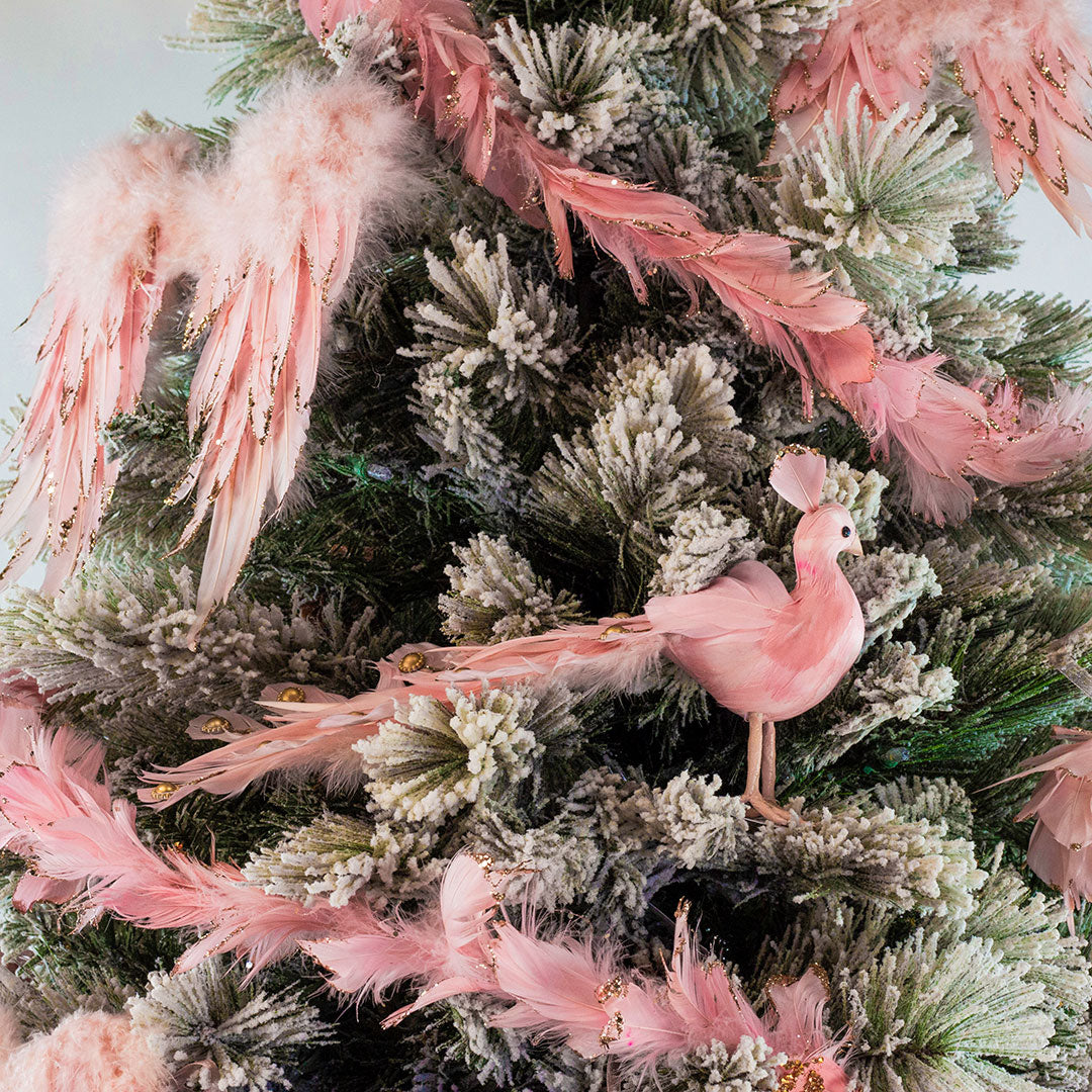 Shabby Chic Victorian Peacock Christmas Ornament - Pink White Gold Jeweled