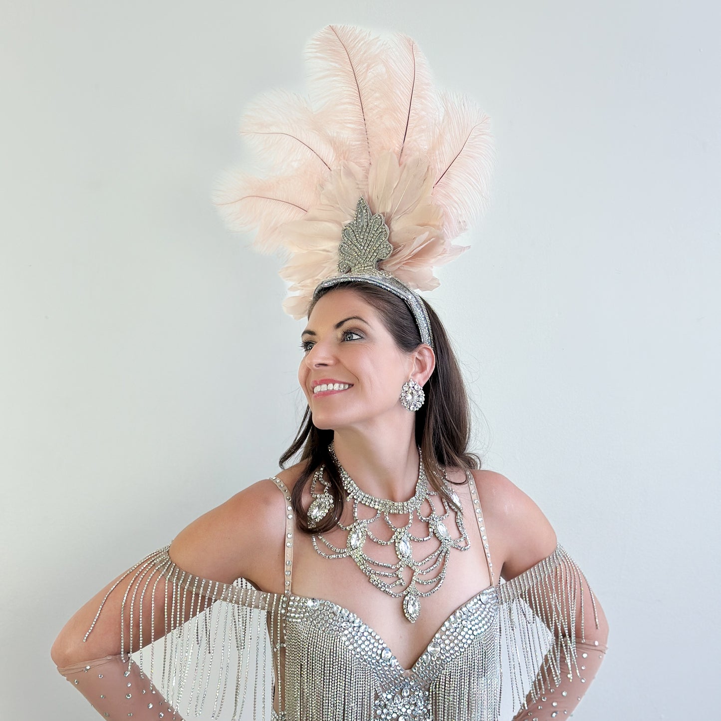 Ginger Champagne Showgirl Feather Headpiece