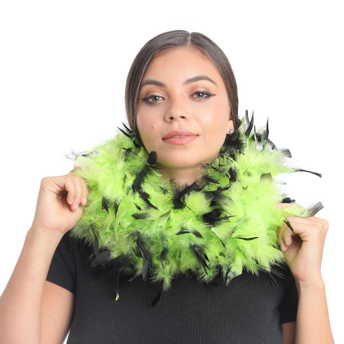 Chandelle Feather Boa - Medium Weight - Tipped - Lime/Black - Chandelle Boa