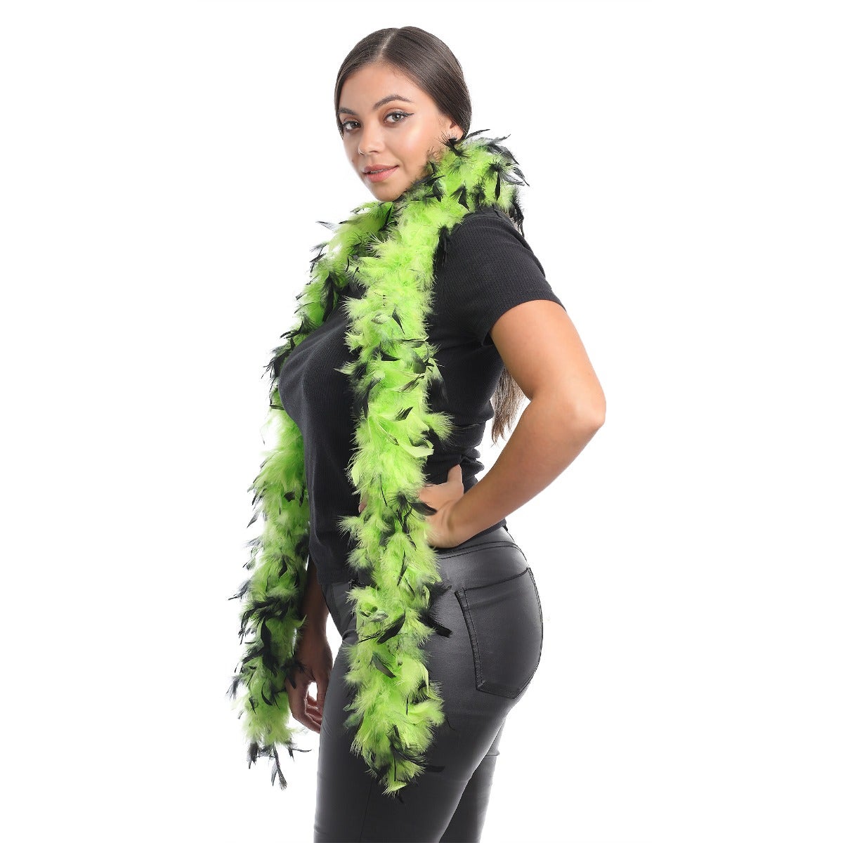 Chandelle Feather Boa - Medium Weight - Tipped - Lime/Black - Chandelle Boa