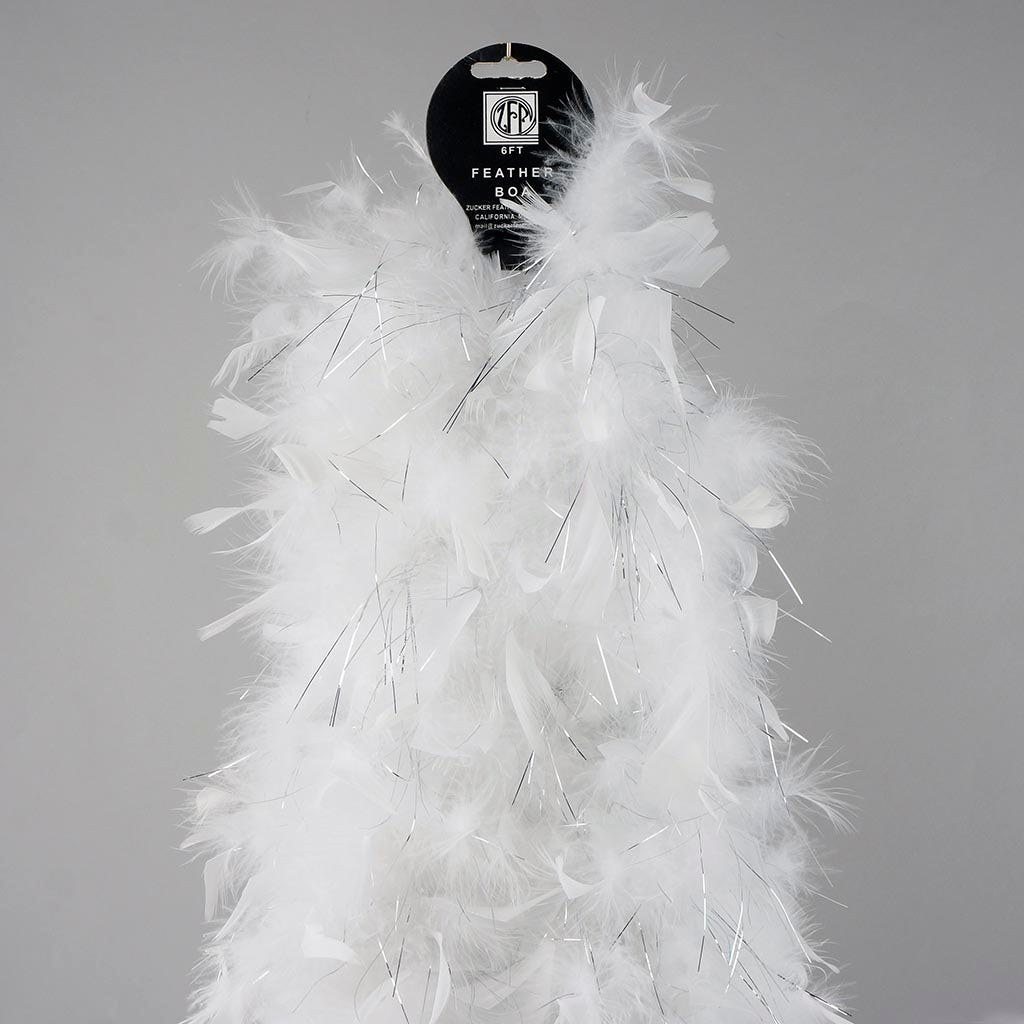 Chandelle Feather Boa - Medium Weight - White/Silver Lurex - Chandelle Boa