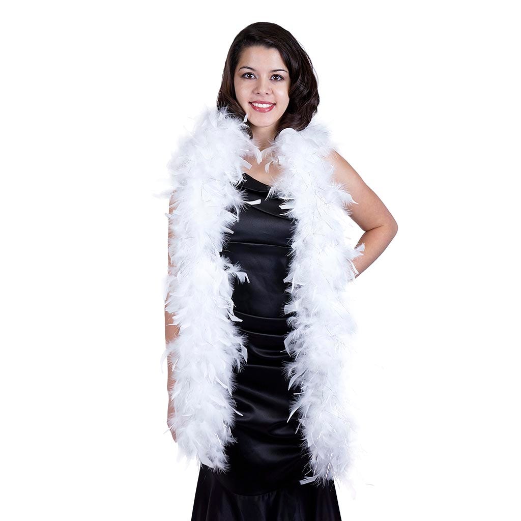 Chandelle Feather Boa - Medium Weight - White/Silver Lurex - Chandelle Boa