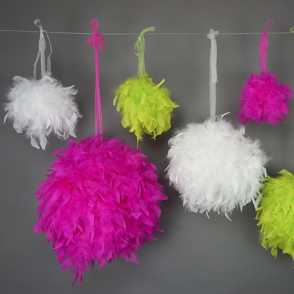 Chandelle Feather Pom Poms - White - 6’’ - Feathers