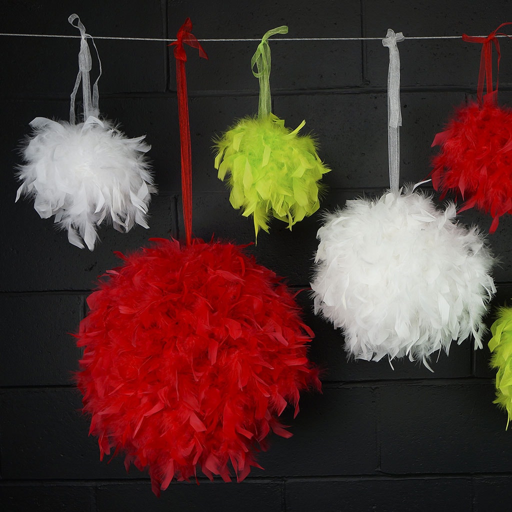 Chandelle Feather Pom Poms - White - 6’’ - Feathers