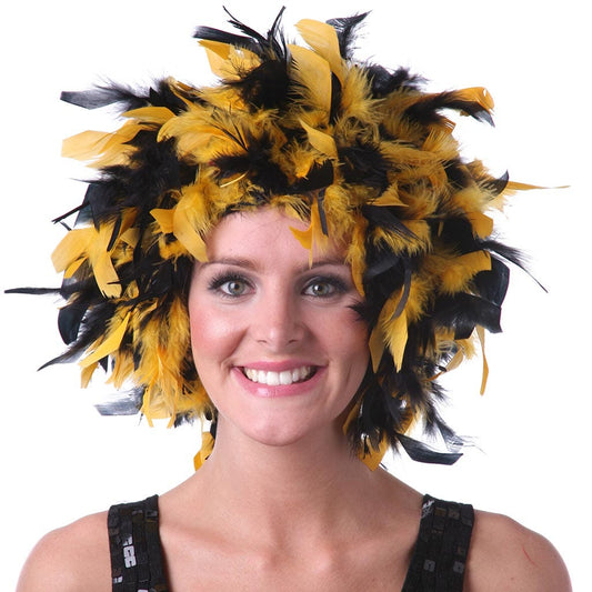 Chandelle Feather Wig-Mixed - Black/Gold Lurex - Feathers