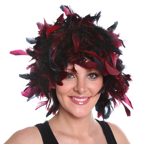 Chandelle Feather Wig-Mixed - Burgundy/Black - Feathers