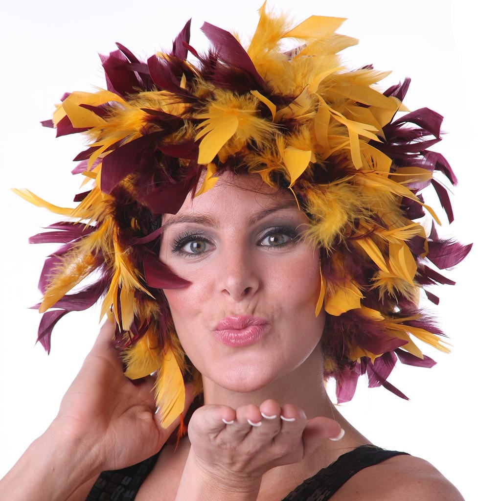 Chandelle Feather Wig-Mixed - Burgundy/Gold - Feathers