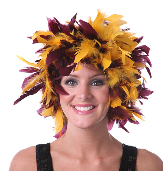 Chandelle Feather Wig-Mixed - Burgundy/Gold - Feathers