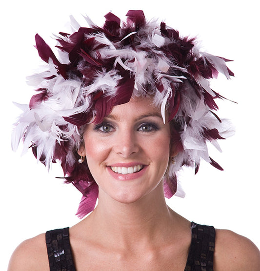 Chandelle Feather Wig-Mixed - Burgundy/White - Feathers