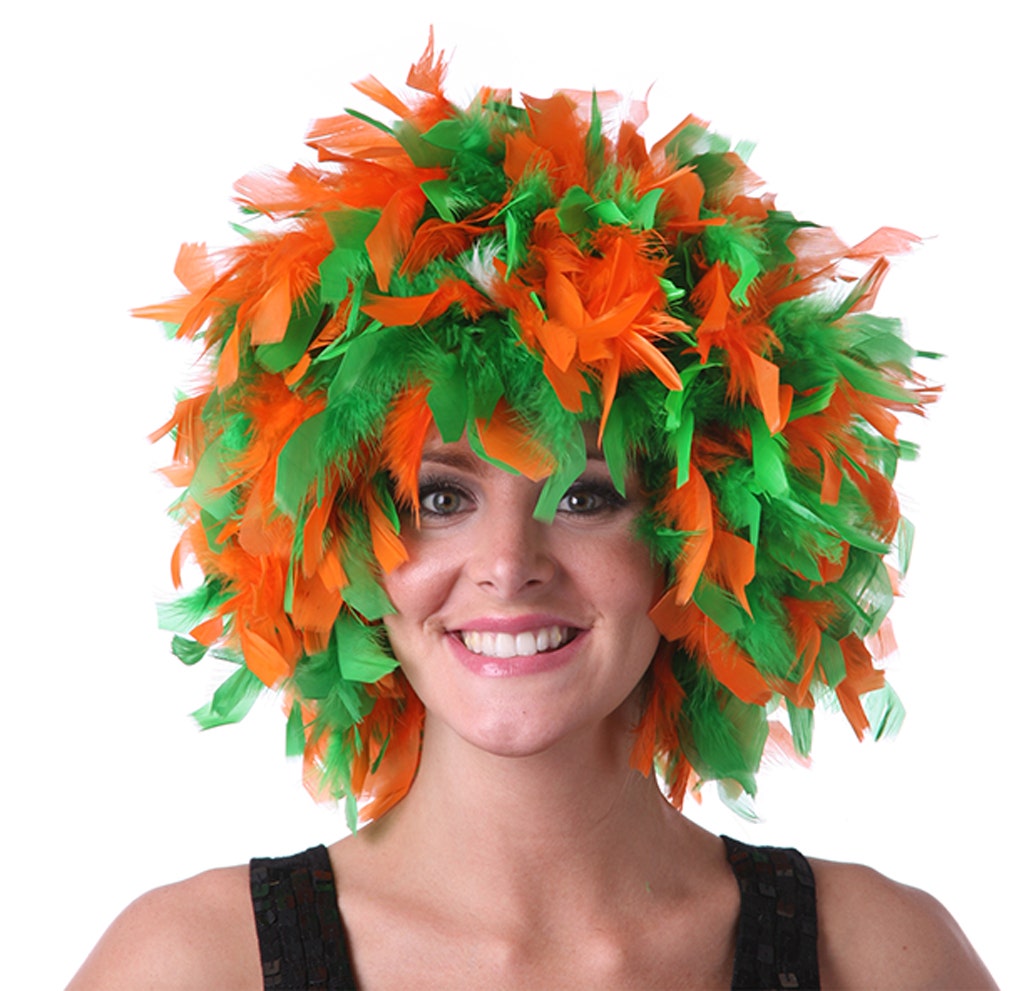 Chandelle Feather Wig-Mixed - Kelly/Orange - Feathers