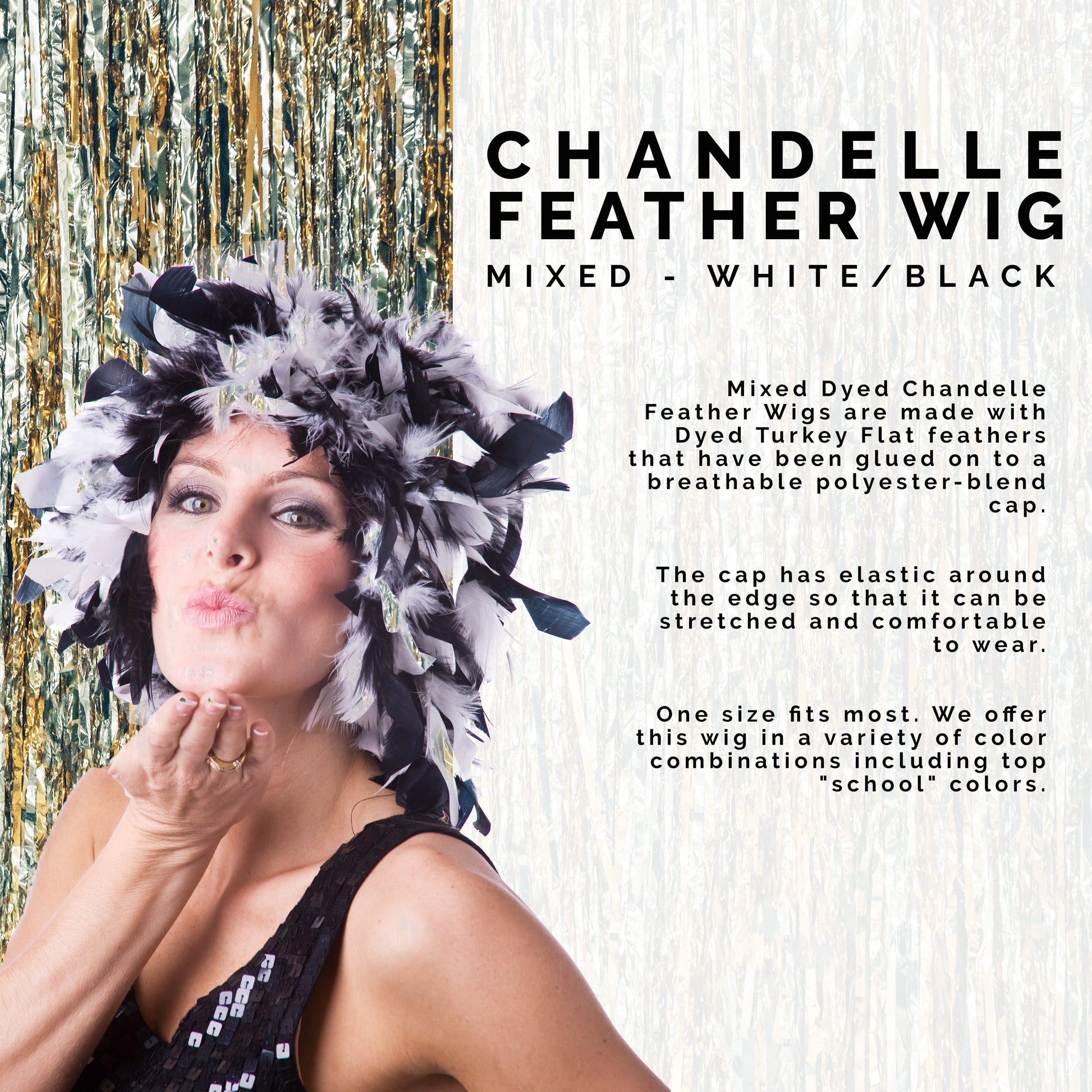 Chandelle Feather Wig-Mixed - White/Black - Feathers