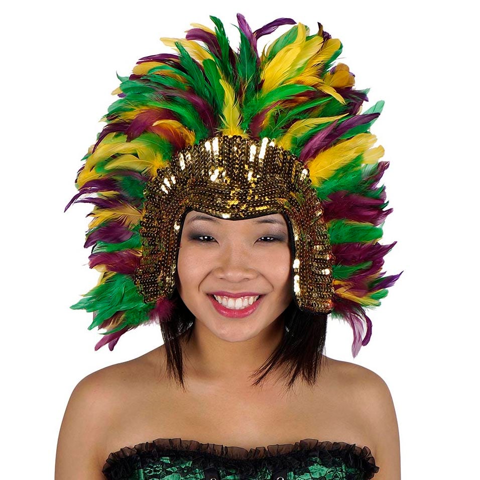 Coque Feather Headdress Multi w/Sequins - Mardigras - Feathers