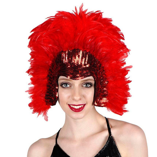 Coque Feather Headdress w/Sequins - Red - Feathers