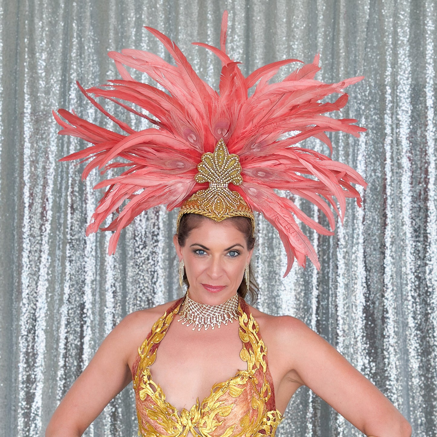Zizi Coral Showgirl Feather Headpiece